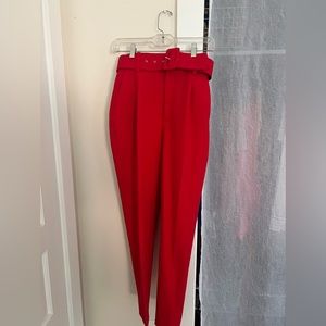Zara Red Belted High Waist Trouser Pants in XS